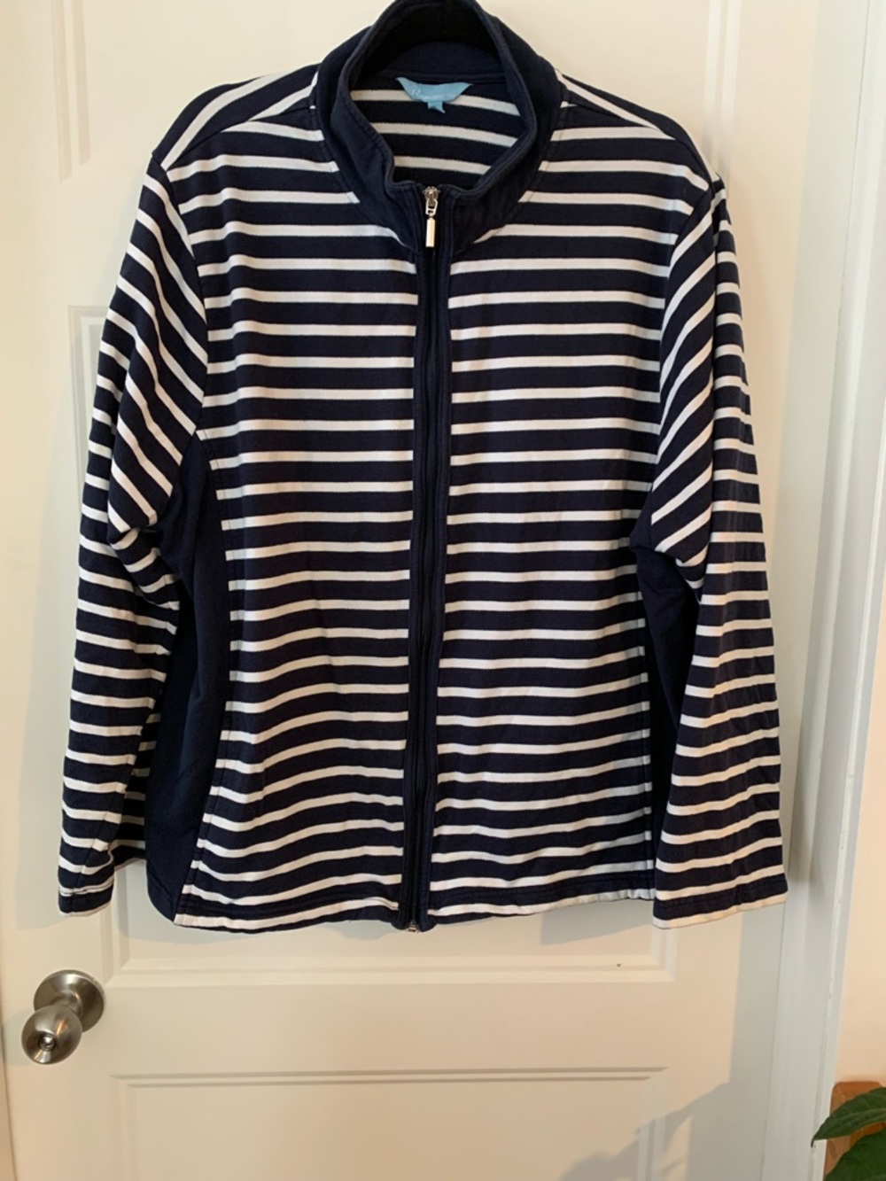 Penman's plus , women zip cardigan navy blue & white cotton blend